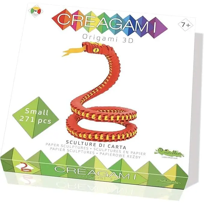 Creagami serpiente - Origami 3D de 271 piezas - A partir de 7 años - ideal para el desarrollo de las funciones cognitivas básicas y avanzadas - fortaleza la concentración en sus 4 variantes - Fabricado por Oxford y CreativaMente - 1