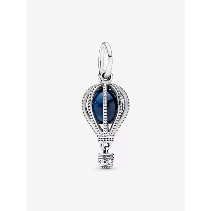 Pandora - Charm de viaje en Globe aerostático Azul-Plata de Lei - 1