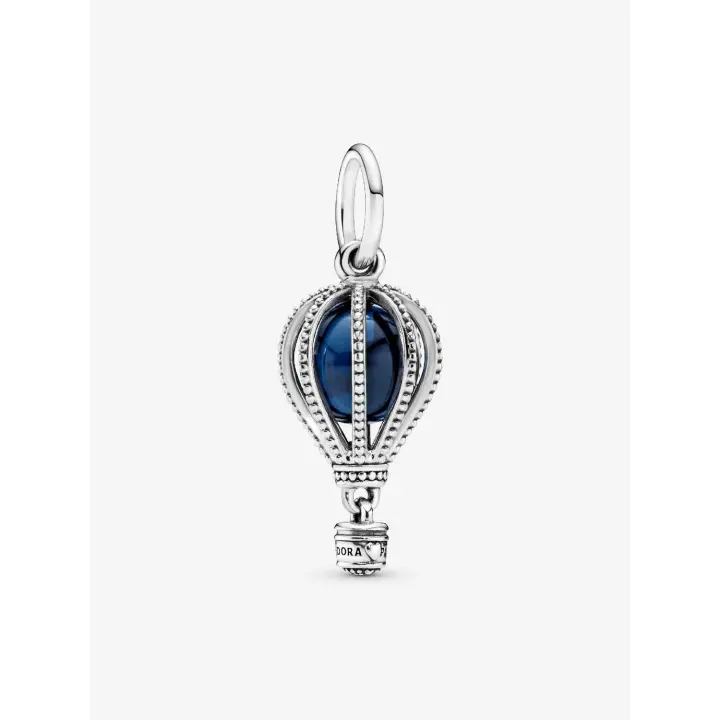 Pandora - Charm de viaje en Globe aerostático Azul-Plata de Lei - 1