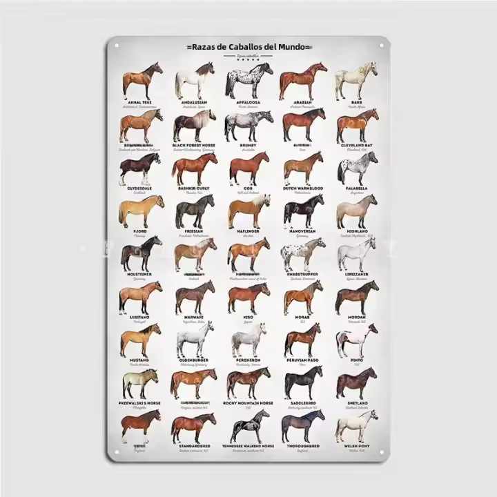 Cartel De Metal Vintage Con Razas De Caballos Decoración Única Para Casa Fiesta Club Cine Estilo Clásico Poster De Acero Inoxidable Para Pared - 1
