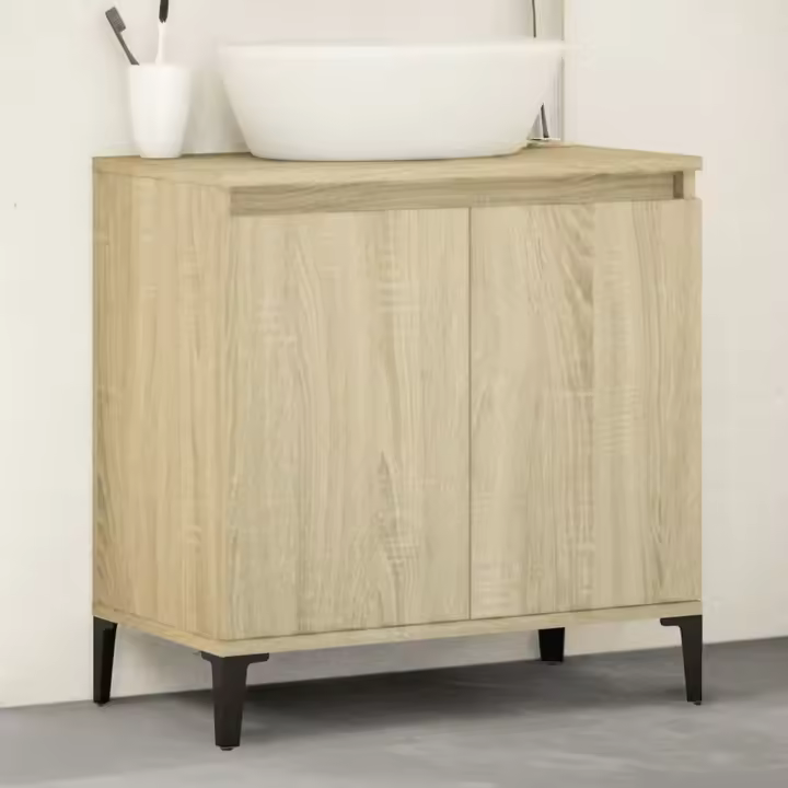 vidaXL Armario de lavabo madera contrachapada roble Sonoma 58x33x60 cm - 1