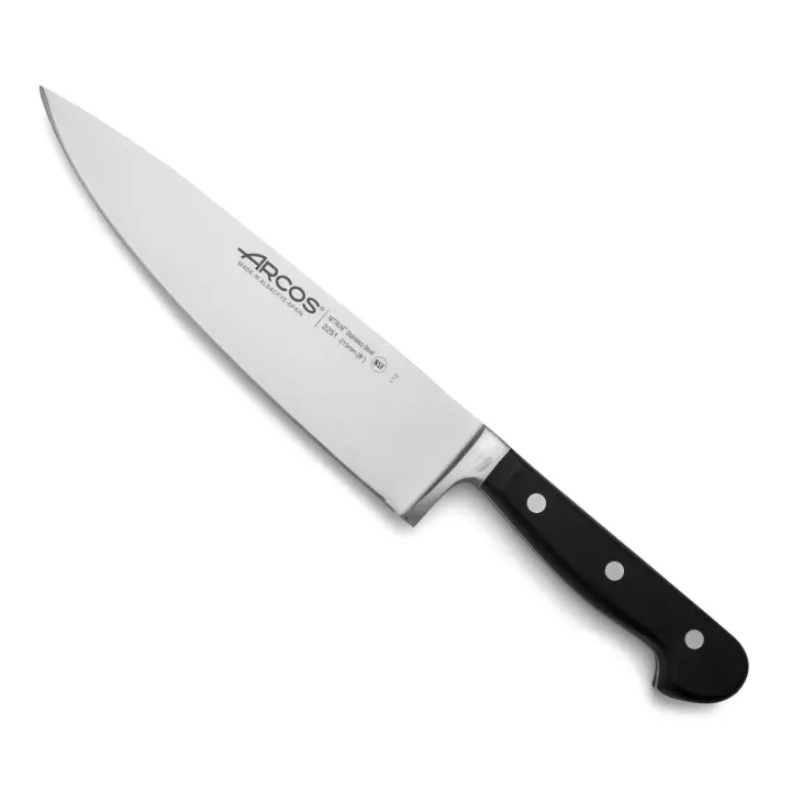 Arcos Cuchillo Chef Acero Inoxidable. Cuchillo cocina profesional multipropósito para cortar y limpiar verduras. Mango ergonómico polioximetileno y Hoja 210 mm. Serie Opera. Color negro. - 1