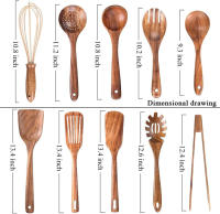 LMETJMA Set De Utensilios De Cocina De Madera Teak Natural 10 Piezas Incluye Cuchara Y Espátula Para Cocinar Y Hornear JT503 - details 1