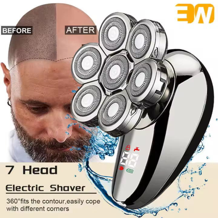 ¡Afeitadora eléctrica de 7 cabezales, afeitadora 7D, afeitadora de barba calva, recortadora de calaveras, removedor de barba para hombres! - 1