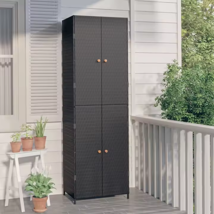 vidaXL Armario de almacenaje de jardín ratán PE negro 59x40x180 cm - 1