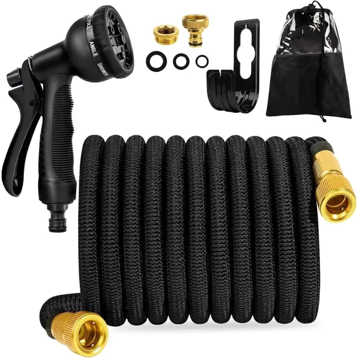 Manguera Jardin Extensible 15 Metros, Manguera Extensible con Pistola Rociadora de 8 Funciones, Conectores de Latón de 3/4",1/2" Sin Enredos Ideal para Jardinería y Hogar - 1