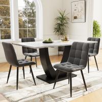 Juego de Mesa de Coque Moderno: Diseño U with Pitas Negras, Surface de Mármol Blanco Sillas de Tercpelo Gris Ergonómicas, ideal para Cocinas y Comedores Contemporáneos - details 0
