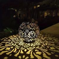 Lámpara Solar Para Jardín Exterior Decorativa Impermeable De Metal Lámpara Redonda Hueca Proyección Colgante Iluminación Solar Contemporánea - details 1