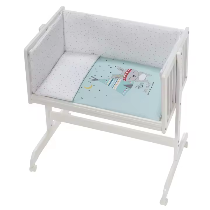 BERÇO COLECHO EM BRANCO-FAIA+LENÇOIS+VESTIMENTA+COLCHÃO -MOD. TIPI OSO-VERDE - 1