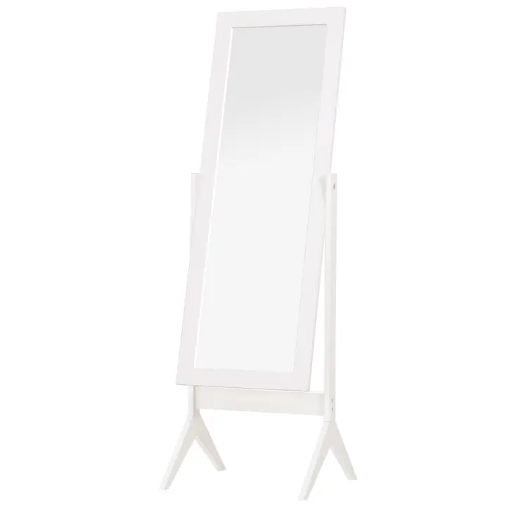 HOMCOM Espejo de Maquillaje de Pie Reclinable Nórdico para Dormitorio Salón Marco de Madera 47x46x148 cm Blanco - 1