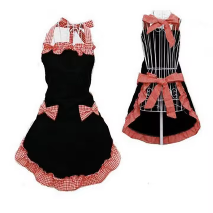 Delantal Vintage Para Mujer Con Bolsillos Estilo Cuadros Adecuado Para Cocina Y Trabajo Diseño Flirtado Talla Adulta Material Algodón - 1