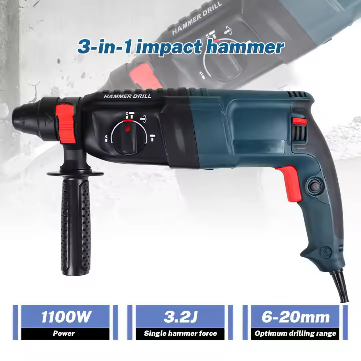 800W MultiFunction Rotary Electric Hammer 3-in-1 Electric Pick Hammer Drill Household Concrete Hammer Drill Machine Set - 1