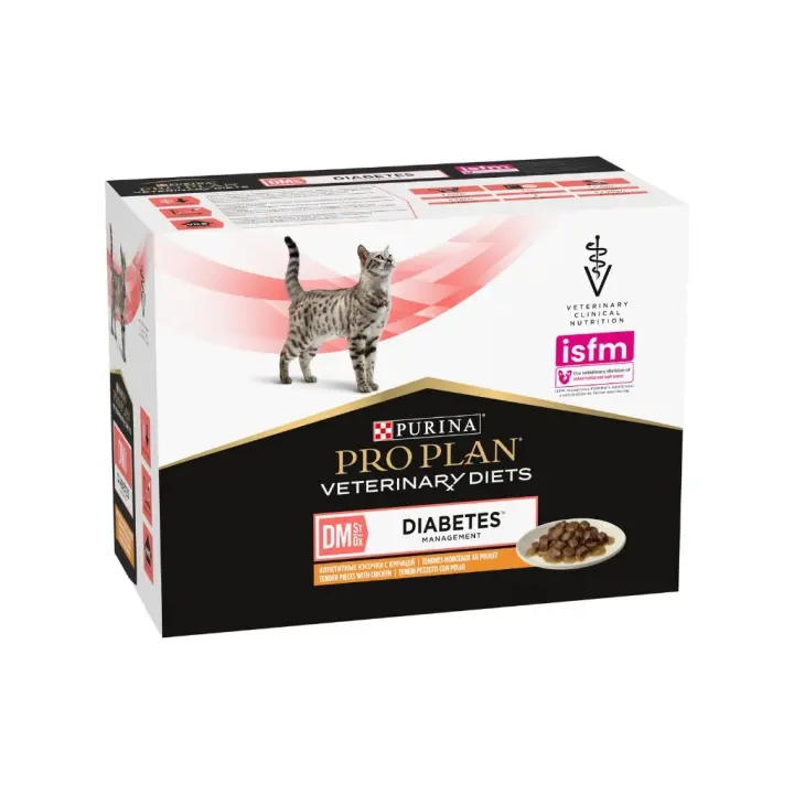 PRO PLAN DV - Feline DM Diabetes Management Sobres Pollo (10x85 gr) - Comida Húmeda para Gatos que Ayuda a Manejar la Diabetes Mellitus - 1