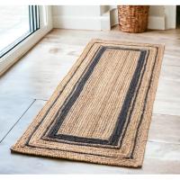 COSHANO Alfombra de Yute Natural Trenzada Rectangular Beige con Negro 60x110cm - details 0