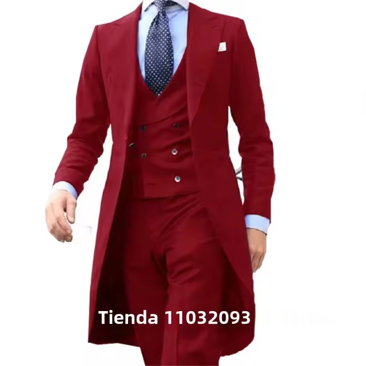 Traje De Novio Azul Real Con Cuello Largo 3 Piezas Para Hombre Moda Elegante Traje De Tuxedo Con Chaleco Y Pantalones Para Bodas Y Bailes - 1