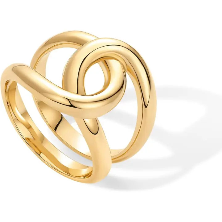 Anillo de Declaración de interbloqueo Grueso Chapado en oro de 14 Quilates para Mujer | Interloop Band Thick Link Stackable Rings Yellow Gold - 1