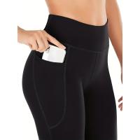 Pantalones De Yoga Flared Para Mujer Cintura Alta Con Bolsillos Pantalones Deporte Casual Cruzados De Polyester - details 2