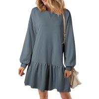 Vestido De Mujer Otoño Manga Larga Pullover Cuello Redondo Rib Knit Patchwork Suéter Cómodo Casual Mini Vestidos Estilo Vintage - details 3