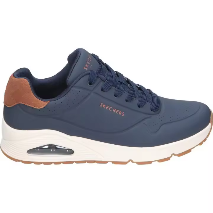 SKECHERS | Zapatilla Skechers Uno Suited On Air para Hombre – Deportiva en Color Azul y Detalles Marrones – Sneaker con Cordones – Estilo Casual – Cómodas – Modelo 183004-NVY - 1