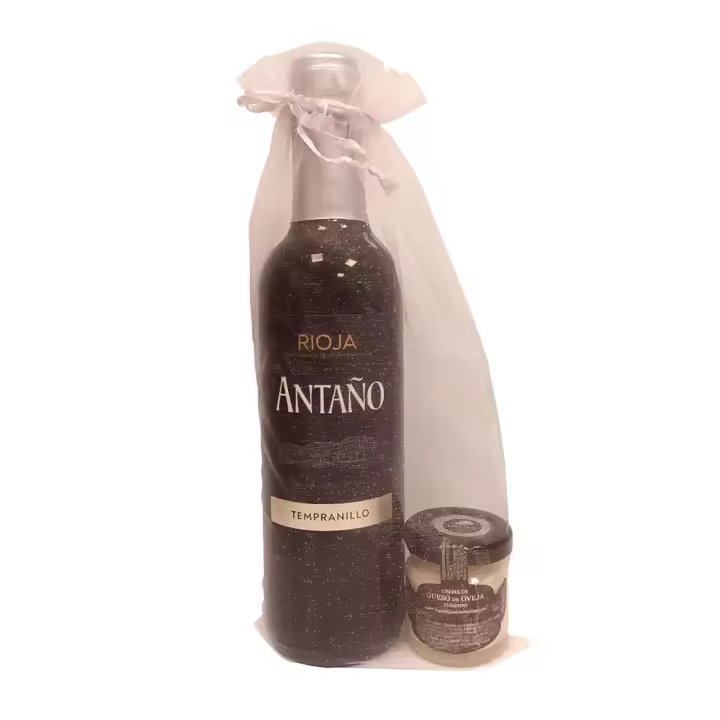 Detalle de vino miniatura de Antaño Cosecha con un tarro miniatura de queso de oveja y vaca para eventos (Pack 24 ud) - 1