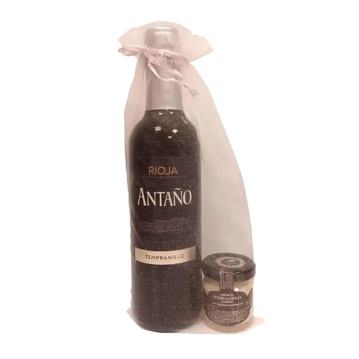 Detalle de vino miniatura de Antaño Cosecha con un tarro miniatura de queso de oveja y vaca para eventos (Pack 24 ud) - 1