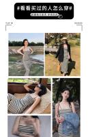 Vestido Bodycon De Verano Para Mujer Estilo Casual Con Tirantes Y Estampado Rayado Vestido Largo De Hombros Sin Mangas Cintura Empire - details 0