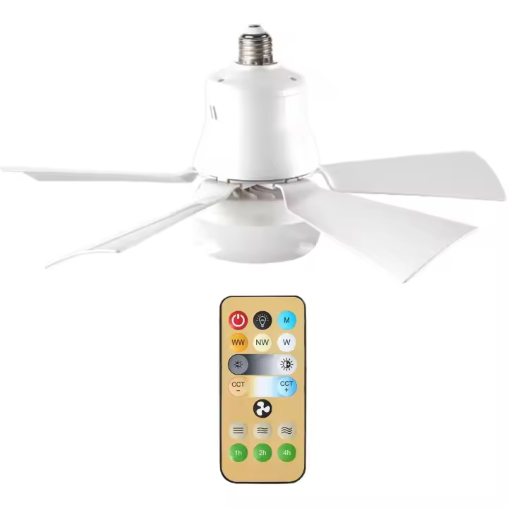 PORCHEDDU E27 Ventilador de techo con luz y control remoto, ventilador de techo LED regulable con luces, Bombilla Tornillo en ventilador de techo para dormitorio, cocina, sala de estar, armario (con portalámparas) - 1