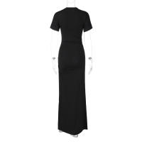 Vestido Maxi Bodycon Dulzura Con Cuello En 'O' Manga Corta Y Abertura En El Lado Elegante Y Ajustado Para Mujer Streetwear Otoño Invierno - details 8