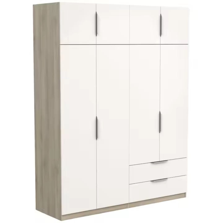 Armario Grande Dormitorio Ghost 8 Puertas y 2 Cajones Blanco Mate o Roble Kronberg o en Blanco y Roble 203x158x51 cm - 1