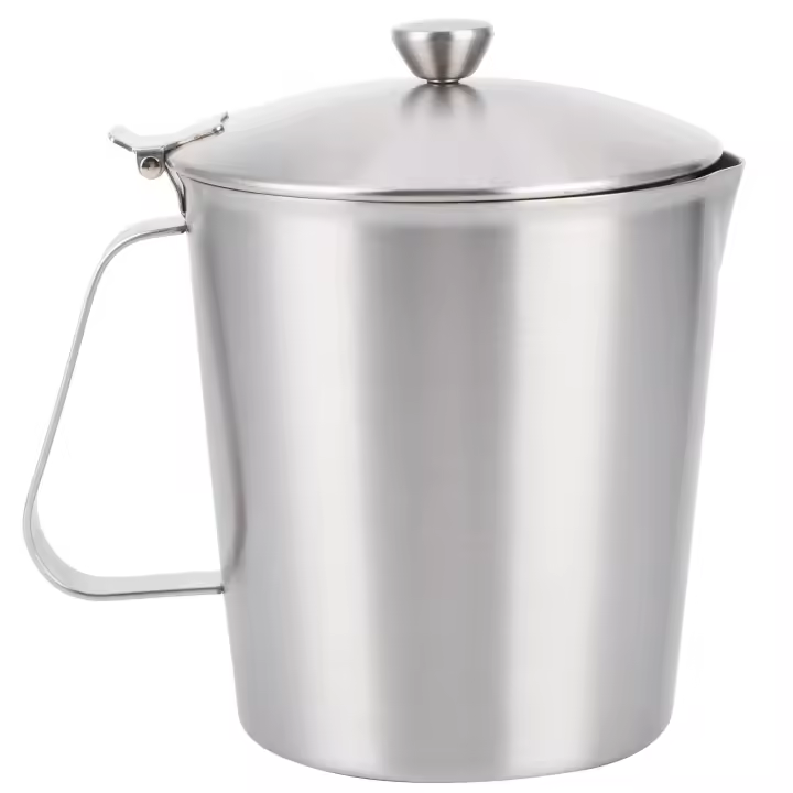 Taza de café con leche espesa de acero inoxidable 304, taza medidora, jarra para espumar leche con tapa de escala, 700 ml con tapa - 1