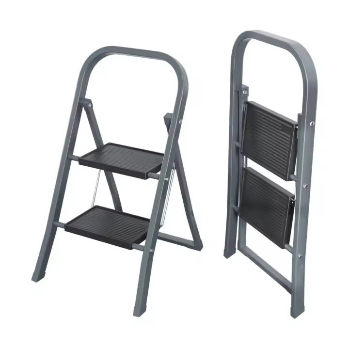 EasySpeed Escalera Plegable,Escalera 2 Peldaños,Antideslizante Escaleras Puede Soportar 150 kg,Acero Inoxidable Escalera Ligera y Portátil,Ideal para La Cocina, El Baño o El Dormitorio, Color Gris, Certificado EN-14183 - 1