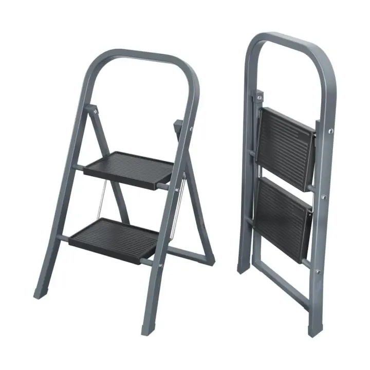 EasySpeed Escalera Plegable,Escalera 2 Peldaños,Antideslizante Escaleras Puede Soportar 150 kg,Acero Inoxidable Escalera Ligera y Portátil,Ideal para La Cocina, El Baño o El Dormitorio, Color Gris, Certificado EN-14183 - 1