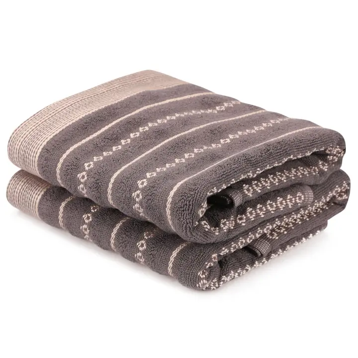 Wellhome Juego de Toallas Suaves y Absorbentes 100% Algodón Negro y Crema 2 Piezas - 1