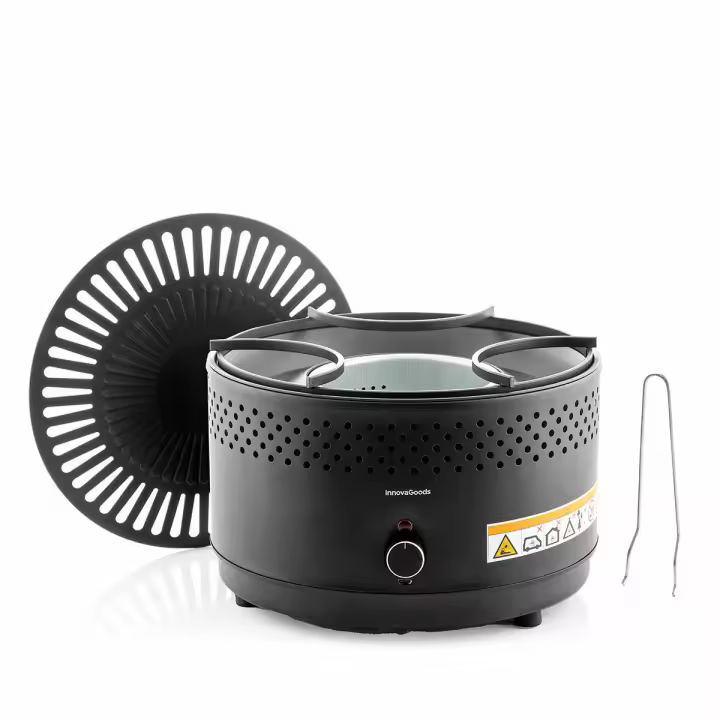 InnovaGoods® Barbacoa de sobremesa, Barbacoa Coreana, Barbacoa de Carbón sin Humo Ni Olores Parrilla portátil para Cocinar interiores/exteriores con Comodidad, Adaptable con baterías o Conexión USB-C - 1