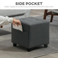 HOMCOM Reposapiés de Salón Taburete Bajo Tapizado en Lino Otomana Cuadrada con Bolsillo Lateral Tapa con Botones Acolchados y Marco de Madera para Sala de Estar Dormitorio - details 4