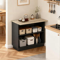 HOMCOM Isla de Cocina Mueble Auxiliar de Cocina con 2 Estantes Abiertos 2 Puertas y Estantes Ajustables Estilo Moderno Carga 100 kg 105x60x82 cm Negro y Roble - details 3