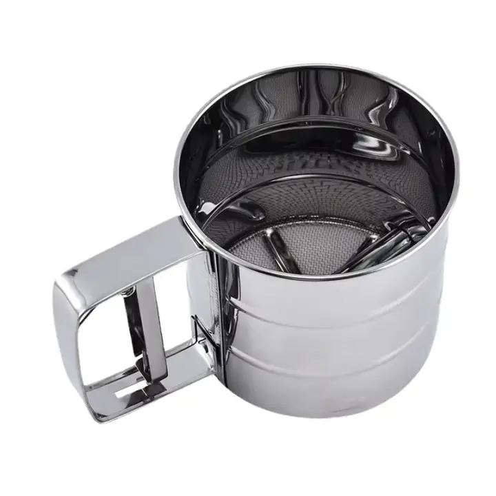 1PC Sieve De Harina De Acero Inoxidable Con Presión Manual Malla Fina Para Polvo De Levadura Azúcar Herramientas De Hornear Para La Cocina - 1