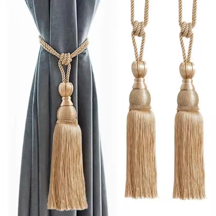 Par de mano trenzado cortina tiebacks, un par de accesorios decorativos para la ventana del hogar, hebilla, cortinas (bronce, Juego de 2) - 1