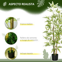HOMCOM 2 Plantas Artificiales con Maceta Plantas Sintéticas de Bambú con 498 Hojas para Decoración en Salón Oficina Casa Verde - details 4