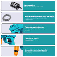 30Bar Pistola Agua Alta Presión Inalámbrica Portátil, 21V Batería Makita, 2 Baterías 1200mAh, 40 Min, 4.1L/min, Kit Limpieza Coches Jardín, 12 Accesorios - details 1