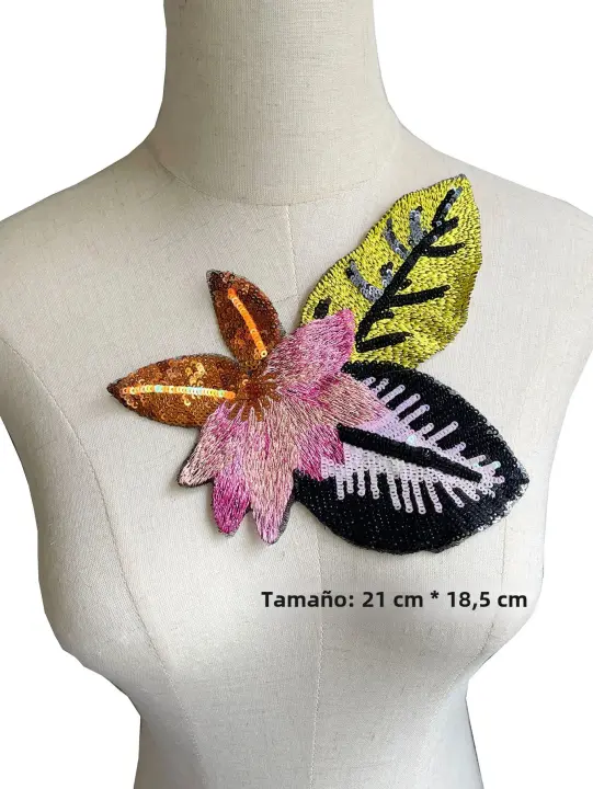Aplicación De Flores Y Lentejuelas Bordadas 1 Pieza Para Moda Decoración De Vestido Suéter Jeans Parche Bordado De Hojas Para Ropa DIY - 1