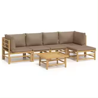 VIDAXL set de sofás con mesa y reposapiés para jardín de 6 piezas de madera con cojines de color gris topo vida xl - 1