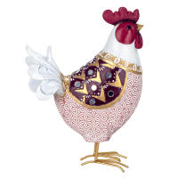 CAPRILO REGALOS & DECORACIÓN Figura Decorativa Rústica de Resina "Gallina Cenefas Rojas". Adornos y Esculturas. Animales. Regalos Originales. Decoración Hogar. 17 x 7 x 24 cm. - details 1