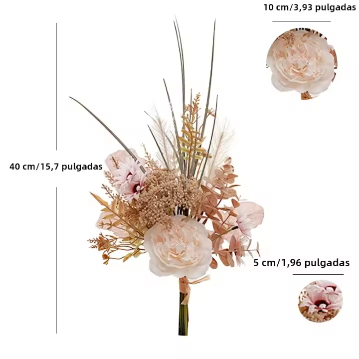 Arreglo De Flores Artificiales Peonía Y Pampas En Champaña Gran Rosas Falsas Para Decoración De Hogar Mesa Centro De Mesa Decoraciones De Boda DIY - 1