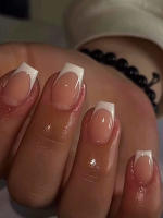 Juego De 24 Uñas Postizas Cortas Para Mujeres Y Niñas Con Diamantes Y Brillos Estilo Francés Cuadradas Blancas Y2K Arte De Uñas Falsas - details 7