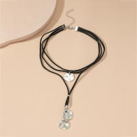 Collar Bohemio Largo De Gamuza Negro Velocidad De Encaje Collar Vintage De Cuerda Con Colgante Moneda Para Mujeres Joyería De Moda Unisex - details 2
