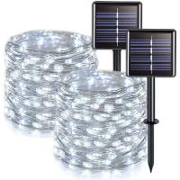 [Paquete de 2] Guirnalda de luces Solares para Exterior, 100 LEDs, impermeable, 12 m, 8 Modos, de Cobre, para Jardín, patio, Fiesta de Navidad, Blanco frío - details 0