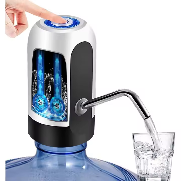 Dispensador de botellas de agua, bomba de botella de agua eléctrica portátil para botellas universales de 5 galones (negro + blanco) - 1