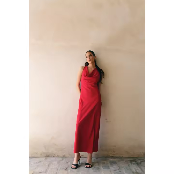 PuntoSalao Vestido largo aplique espalda color rojo para mujer elegante - 1