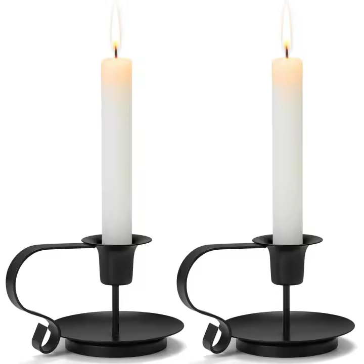 Candelabros cónicos de hierro: juego de 2, candelabros de metal negro para Halloween, otoño, Acción de Gracias y Navidad - 1